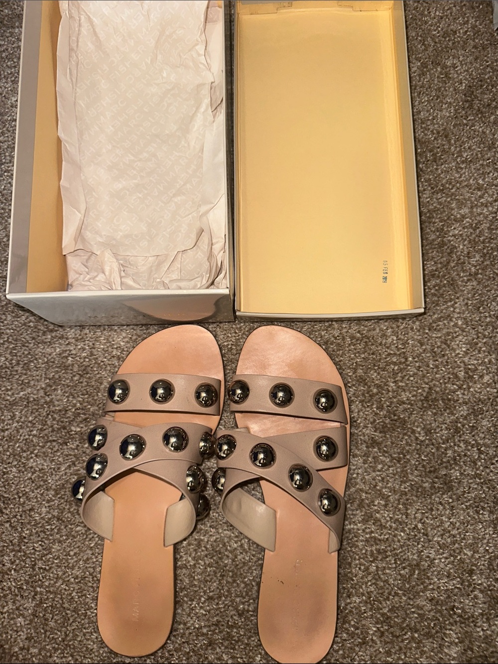 Marc Fisher Nude Studded Slide Sandals